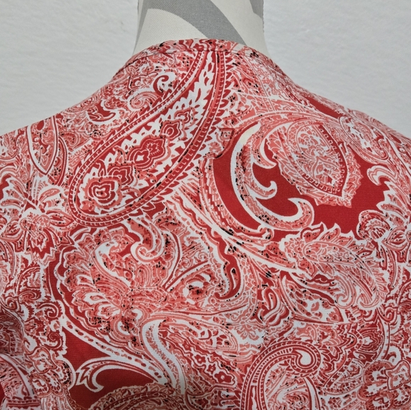 Elan Red Paisley Boho Romper Surplice V-Neck Long Sleeve Elastic Waist Medium - Picture 9 of 16